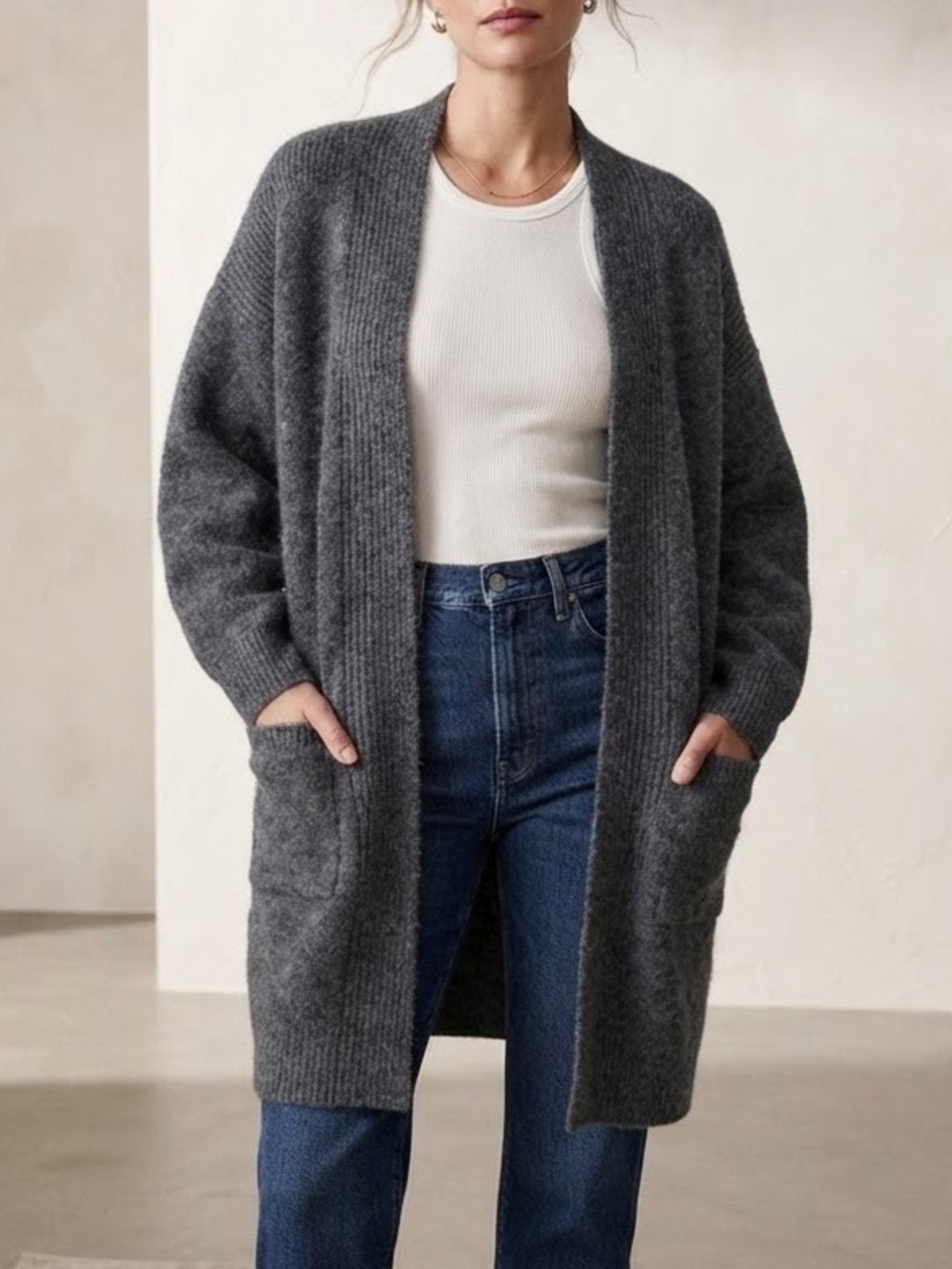 Yak and Wool Blended Cozy Gray Women's Cardigan
